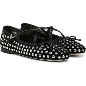 Circus NY by Sam Edelman Women's Black Metal Stud Fabric Cross Strap Ballet Flat